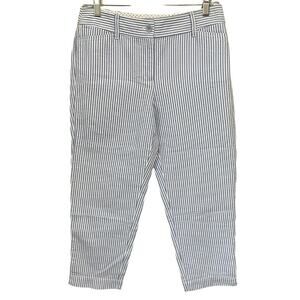 Talbots PERFECT CROP PANT Size 4 Petite Blue White Stripe Seersucker Button Tab